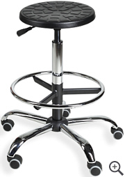 Taboret laboratoryjny, podstawa metalowa, chromowany, z piercieniem