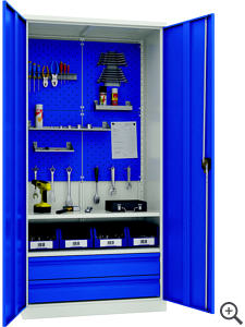 Szafa warsztatowa Economy 1900x950x500mm, 2 pki, 2 szuflady, 4 tablice perforowane