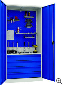 Szafa warsztatowa Economy 1900x950x500mm, 1 pka, 4 szuflady, 4 tablice perforowane