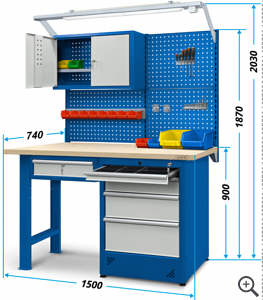 Wymiary stou warsztatowego 1500mm z nadbudow