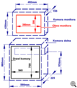 Wymiary wewnrzne, uytkowe szafki komputerowej